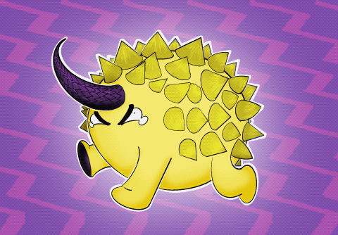 A moving gif of a yellow fantasy creature on a purple background